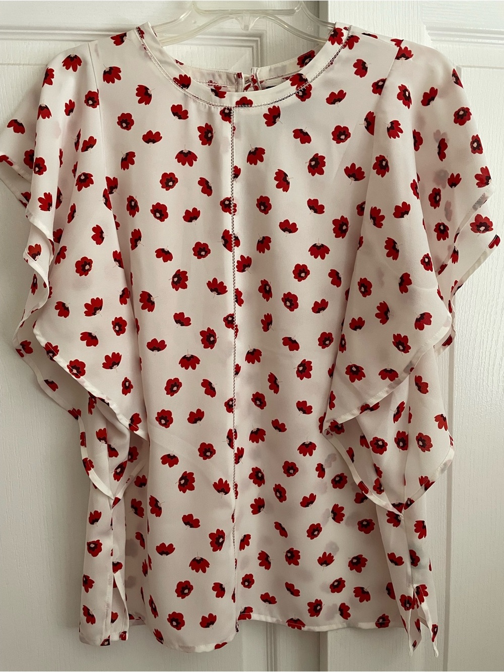 NWT Worthington chiffon blouse s/s red white floral